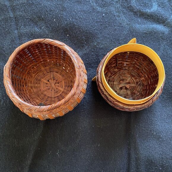 Vintage Owl Basket Woven Wicker Rattan Trinket Storage Box Farmhouse Boho MCM - Picture 5 of 8